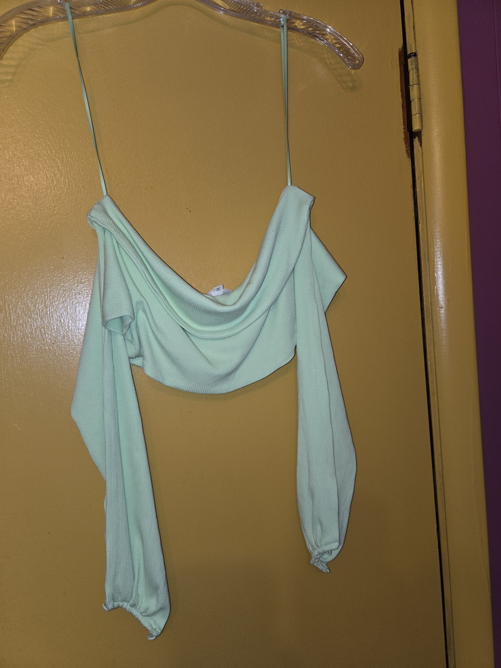 superdown Mint Green Draped Cold-Shoulder Crop Top
